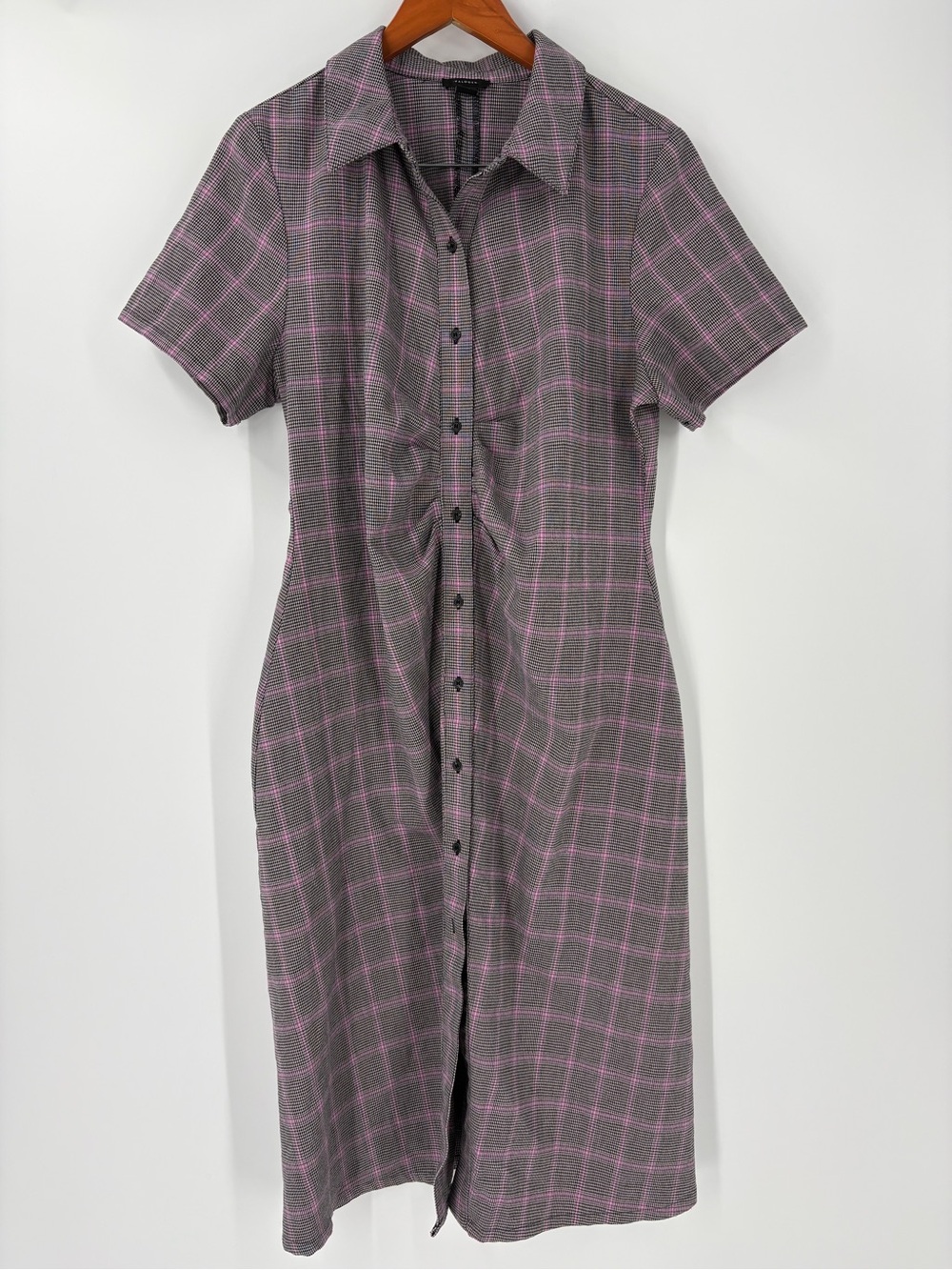 Halogen Gray Dress with Pink Windowpane Check